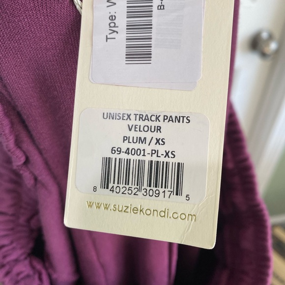 Suzie Kondi Velour Unisex Track Pants Size XS Plum Purple NWT Athleisure - Picture 12 of 14